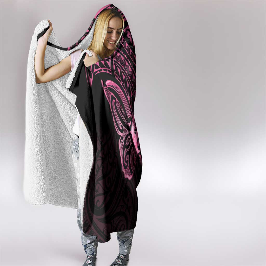 New Zealand Breast Cancer Awareness Hooded Blanket Maori Butterfly Pink Ribbon Black Version - Aussie Hoodie