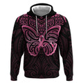 New Zealand Breast Cancer Awareness Hoodie Maori Butterfly Pink Ribbon Black Version - Aussie Hoodie