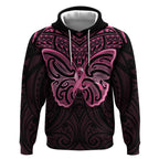 New Zealand Breast Cancer Awareness Hoodie Maori Butterfly Pink Ribbon Black Version - Aussie Hoodie