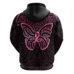 New Zealand Breast Cancer Awareness Hoodie Maori Butterfly Pink Ribbon Black Version - Aussie Hoodie