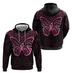New Zealand Breast Cancer Awareness Hoodie Maori Butterfly Pink Ribbon Black Version - Aussie Hoodie