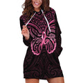 New Zealand Breast Cancer Awareness Hoodie Dress Maori Butterfly Pink Ribbon Black Version - Aussie Hoodie