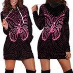 New Zealand Breast Cancer Awareness Hoodie Dress Maori Butterfly Pink Ribbon Black Version - Aussie Hoodie