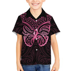 New Zealand Breast Cancer Awareness Kid Hawaiian Shirt Maori Butterfly Pink Ribbon Black Version - Aussie Hoodie