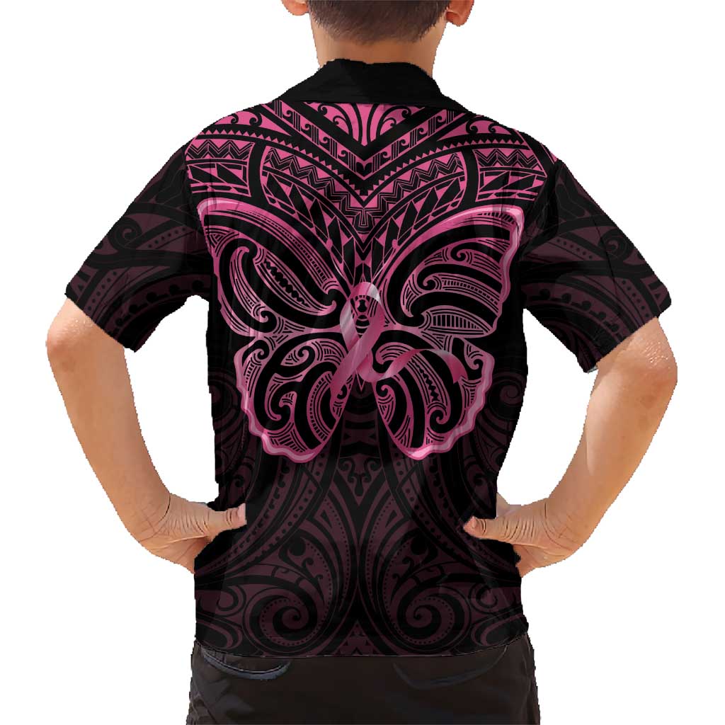 New Zealand Breast Cancer Awareness Kid Hawaiian Shirt Maori Butterfly Pink Ribbon Black Version - Aussie Hoodie