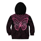 New Zealand Breast Cancer Awareness Kid Hoodie Maori Butterfly Pink Ribbon Black Version - Aussie Hoodie