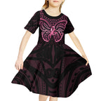 New Zealand Breast Cancer Awareness Kid Short Sleeve Dress Maori Butterfly Pink Ribbon Black Version - Aussie Hoodie