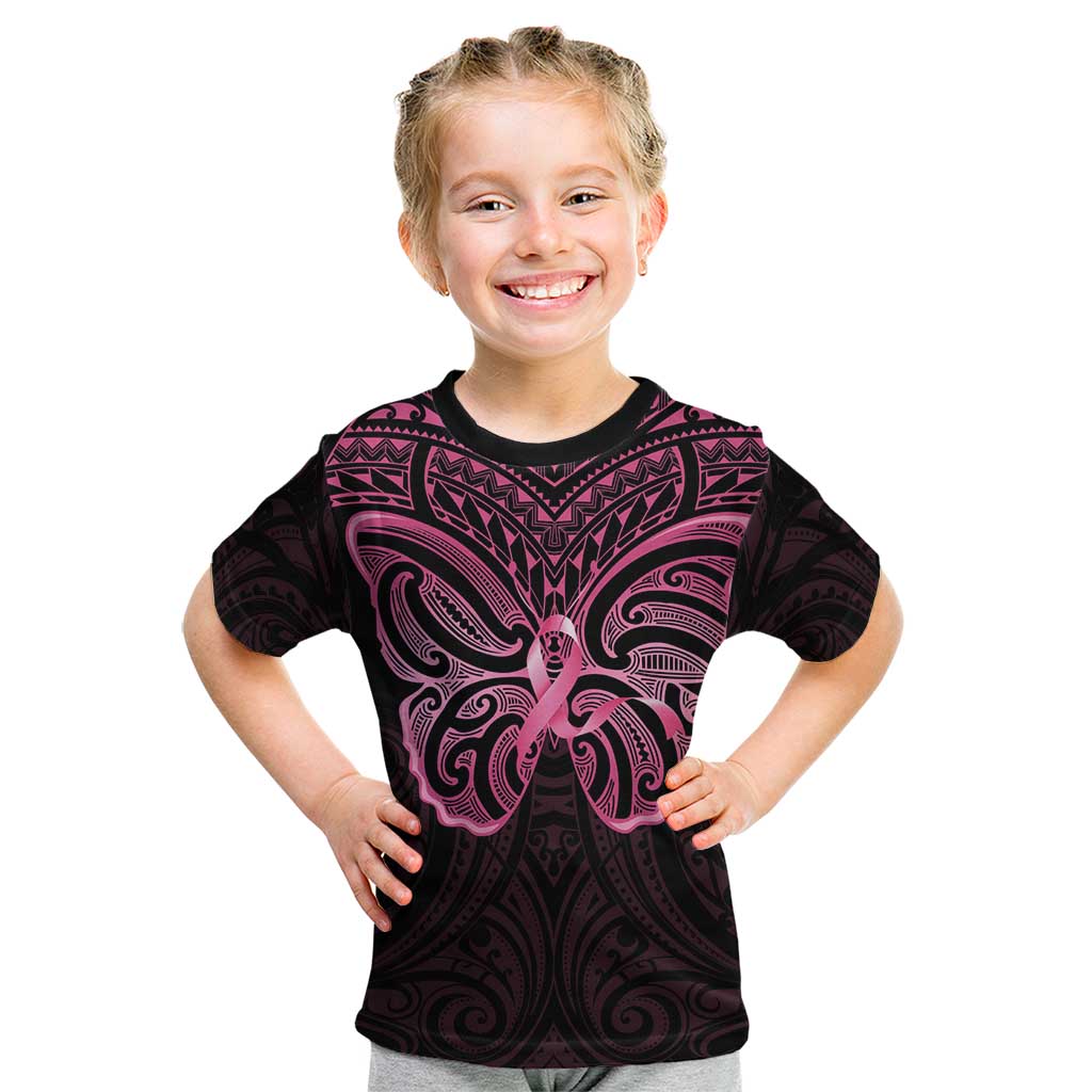 New Zealand Breast Cancer Awareness Kid T Shirt Maori Butterfly Pink Ribbon Black Version - Aussie Hoodie
