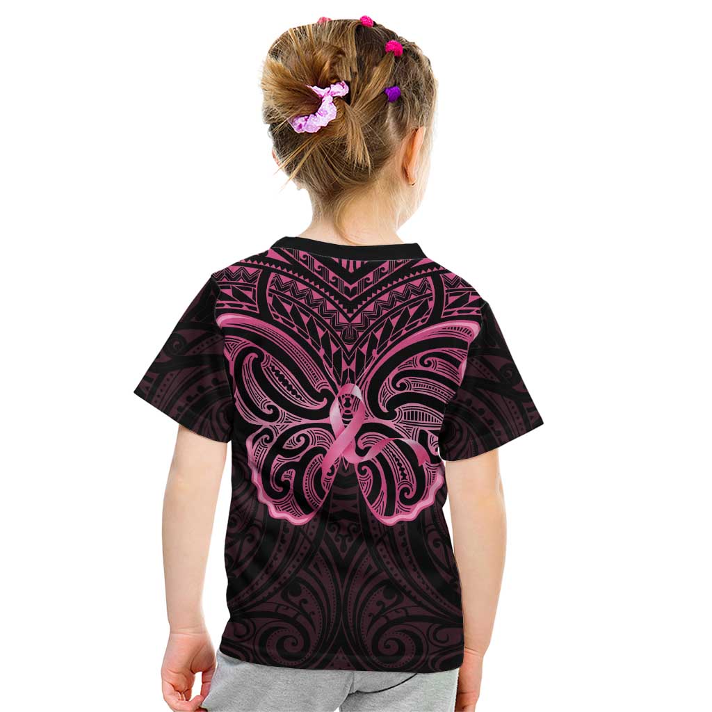 New Zealand Breast Cancer Awareness Kid T Shirt Maori Butterfly Pink Ribbon Black Version - Aussie Hoodie