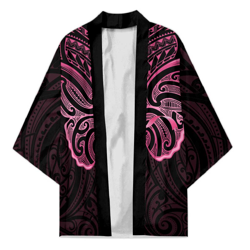 New Zealand Breast Cancer Awareness Kimono Maori Butterfly Pink Ribbon Black Version - Aussie Hoodie
