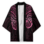 New Zealand Breast Cancer Awareness Kimono Maori Butterfly Pink Ribbon Black Version - Aussie Hoodie