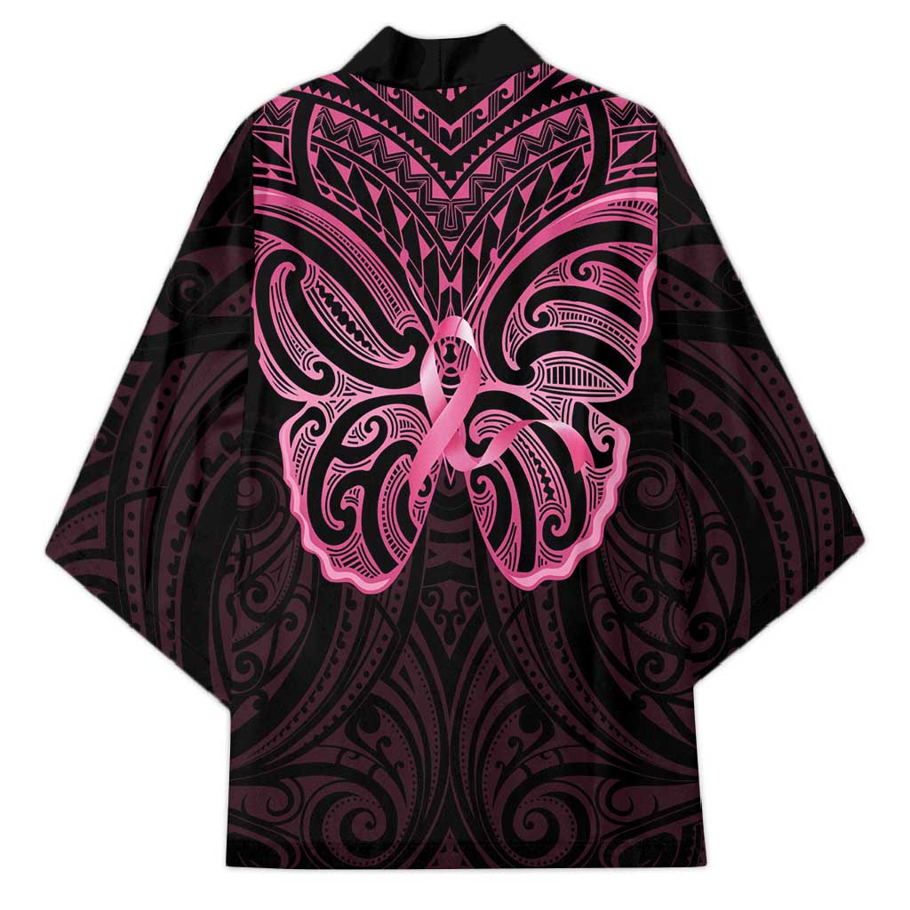 New Zealand Breast Cancer Awareness Kimono Maori Butterfly Pink Ribbon Black Version - Aussie Hoodie