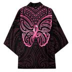 New Zealand Breast Cancer Awareness Kimono Maori Butterfly Pink Ribbon Black Version - Aussie Hoodie