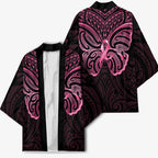 New Zealand Breast Cancer Awareness Kimono Maori Butterfly Pink Ribbon Black Version - Aussie Hoodie