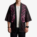 New Zealand Breast Cancer Awareness Kimono Maori Butterfly Pink Ribbon Black Version - Aussie Hoodie