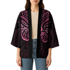 New Zealand Breast Cancer Awareness Kimono Maori Butterfly Pink Ribbon Black Version - Aussie Hoodie