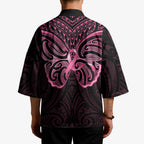 New Zealand Breast Cancer Awareness Kimono Maori Butterfly Pink Ribbon Black Version - Aussie Hoodie