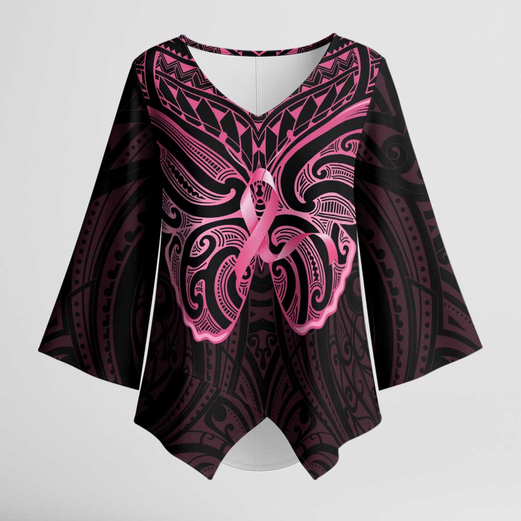 New Zealand Breast Cancer Awareness Kimono Sleeve Blouse Maori Butterfly Pink Ribbon Black Version - Aussie Hoodie