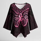 New Zealand Breast Cancer Awareness Kimono Sleeve Blouse Maori Butterfly Pink Ribbon Black Version - Aussie Hoodie