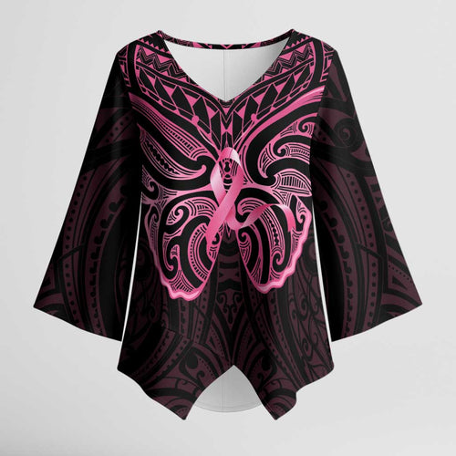 New Zealand Breast Cancer Awareness Kimono Sleeve Blouse Maori Butterfly Pink Ribbon Black Version - Aussie Hoodie