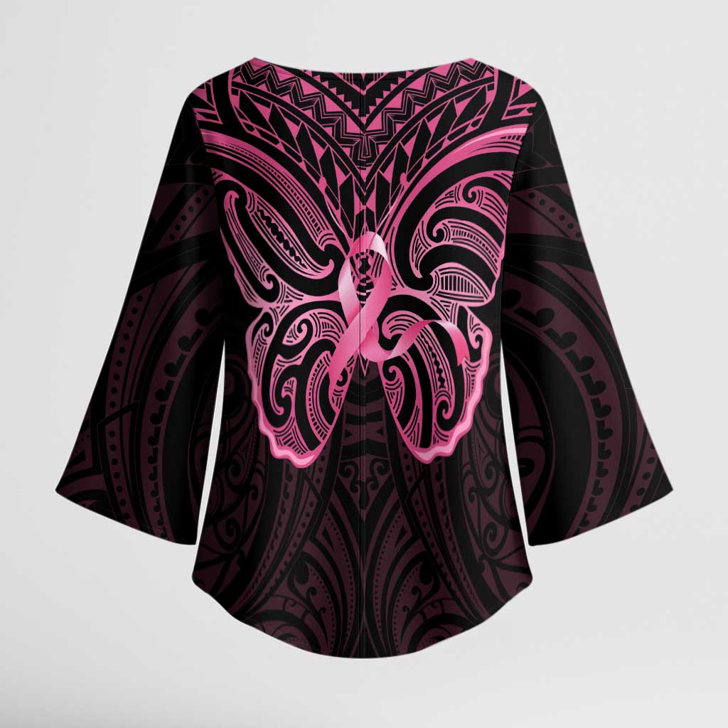 New Zealand Breast Cancer Awareness Kimono Sleeve Blouse Maori Butterfly Pink Ribbon Black Version - Aussie Hoodie
