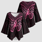 New Zealand Breast Cancer Awareness Kimono Sleeve Blouse Maori Butterfly Pink Ribbon Black Version - Aussie Hoodie