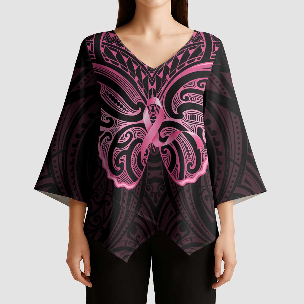 New Zealand Breast Cancer Awareness Kimono Sleeve Blouse Maori Butterfly Pink Ribbon Black Version - Aussie Hoodie