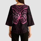 New Zealand Breast Cancer Awareness Kimono Sleeve Blouse Maori Butterfly Pink Ribbon Black Version - Aussie Hoodie