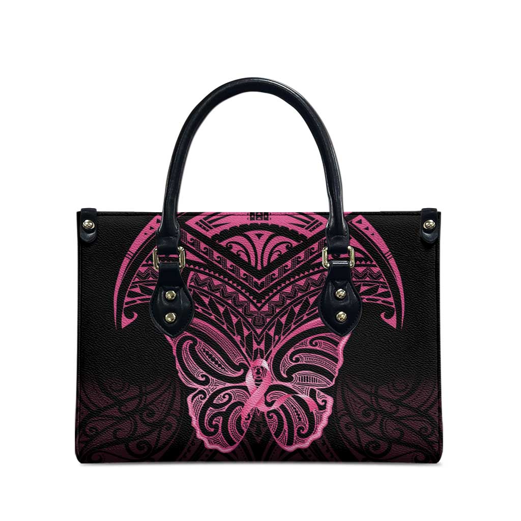 New Zealand Breast Cancer Awareness Leather Bag Maori Butterfly Pink Ribbon Black Version - Aussie Hoodie