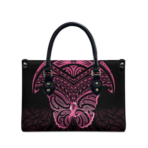 New Zealand Breast Cancer Awareness Leather Bag Maori Butterfly Pink Ribbon Black Version - Aussie Hoodie