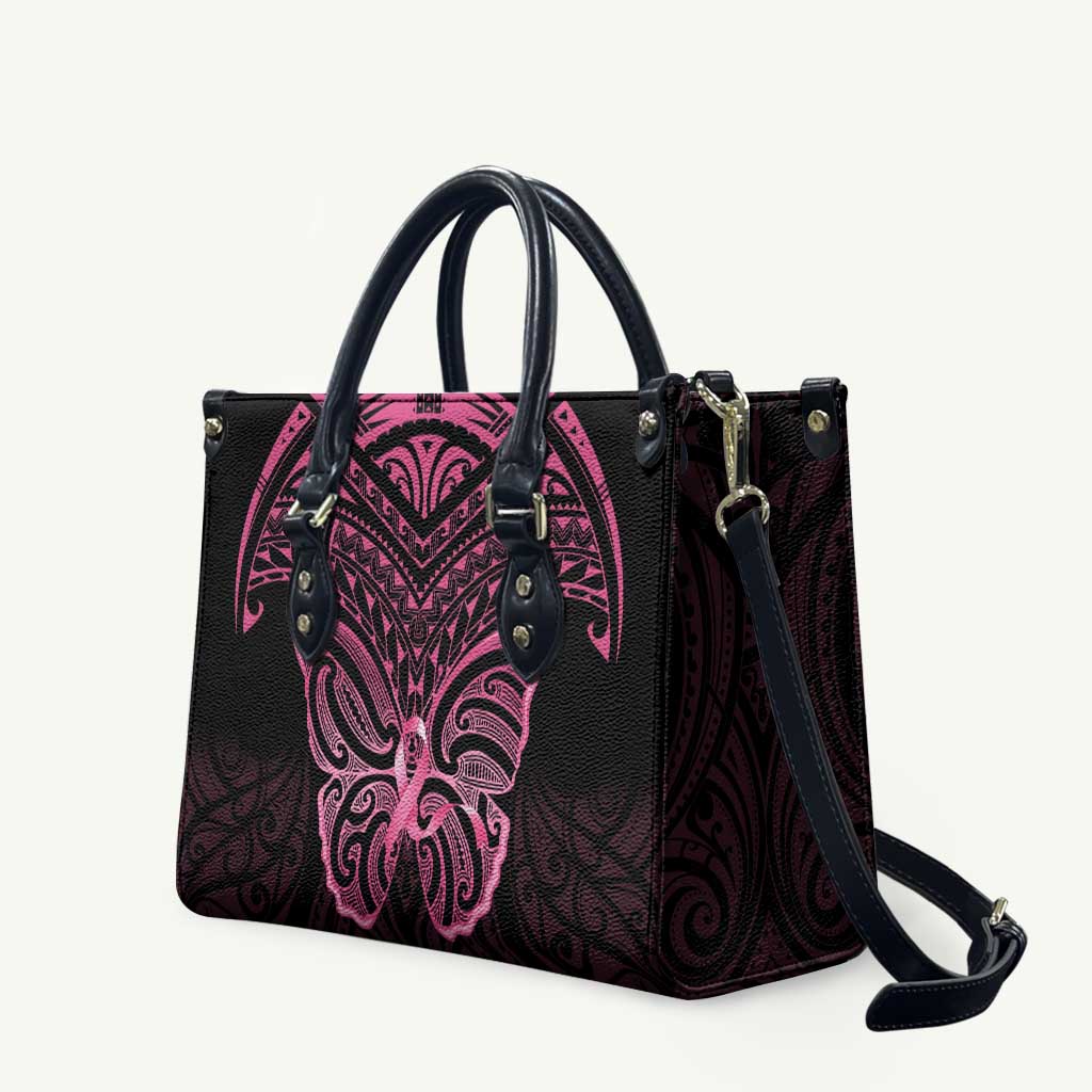 New Zealand Breast Cancer Awareness Leather Bag Maori Butterfly Pink Ribbon Black Version - Aussie Hoodie