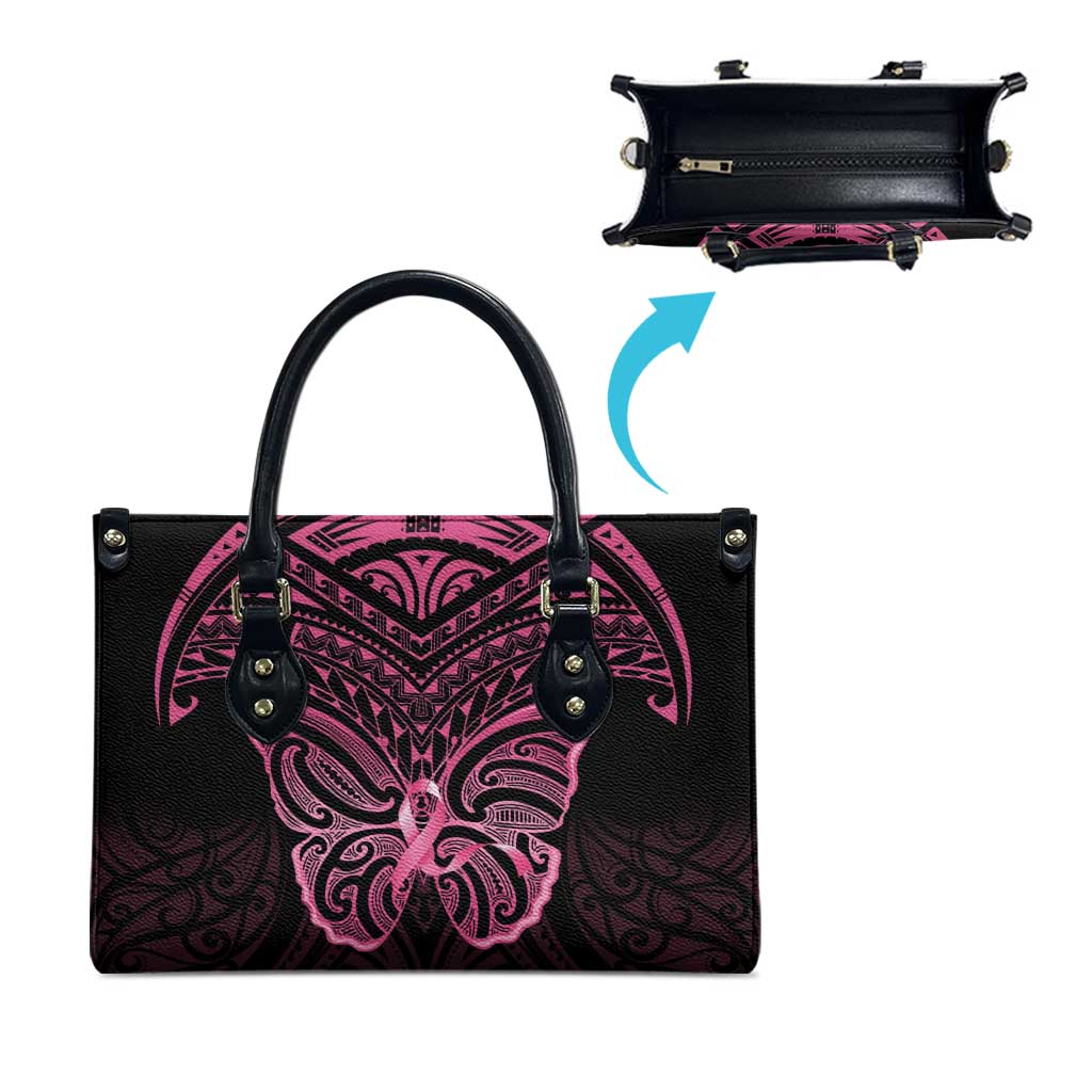 New Zealand Breast Cancer Awareness Leather Bag Maori Butterfly Pink Ribbon Black Version - Aussie Hoodie