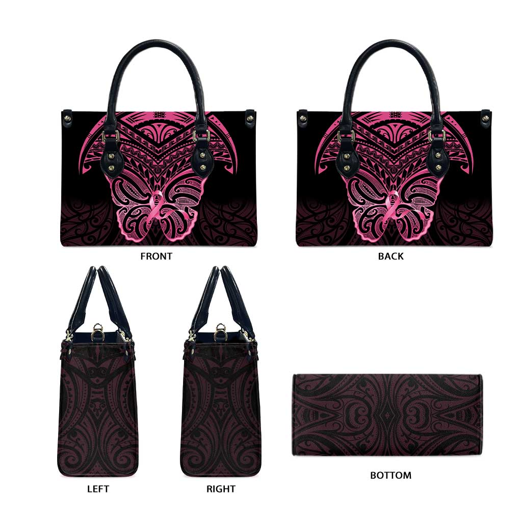 New Zealand Breast Cancer Awareness Leather Bag Maori Butterfly Pink Ribbon Black Version - Aussie Hoodie