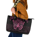 New Zealand Breast Cancer Awareness Leather Tote Bag Maori Butterfly Pink Ribbon Black Version - Aussie Hoodie