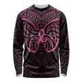 New Zealand Breast Cancer Awareness Long Sleeve Shirt Maori Butterfly Pink Ribbon Black Version - Aussie Hoodie