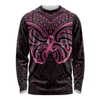 New Zealand Breast Cancer Awareness Long Sleeve Shirt Maori Butterfly Pink Ribbon Black Version - Aussie Hoodie