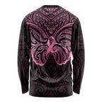 New Zealand Breast Cancer Awareness Long Sleeve Shirt Maori Butterfly Pink Ribbon Black Version - Aussie Hoodie
