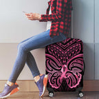 New Zealand Breast Cancer Awareness Luggage Cover Maori Butterfly Pink Ribbon Black Version - Aussie Hoodie