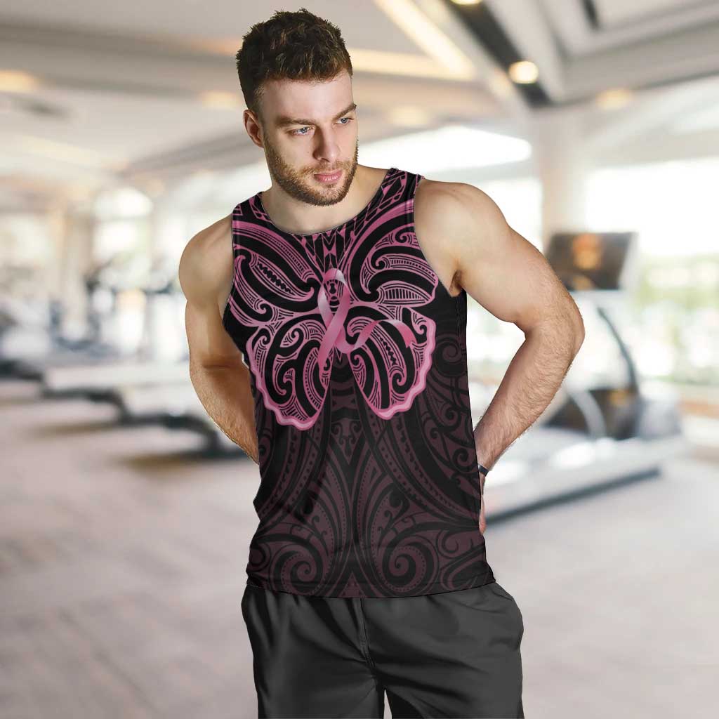 New Zealand Breast Cancer Awareness Men Tank Top Maori Butterfly Pink Ribbon Black Version - Aussie Hoodie