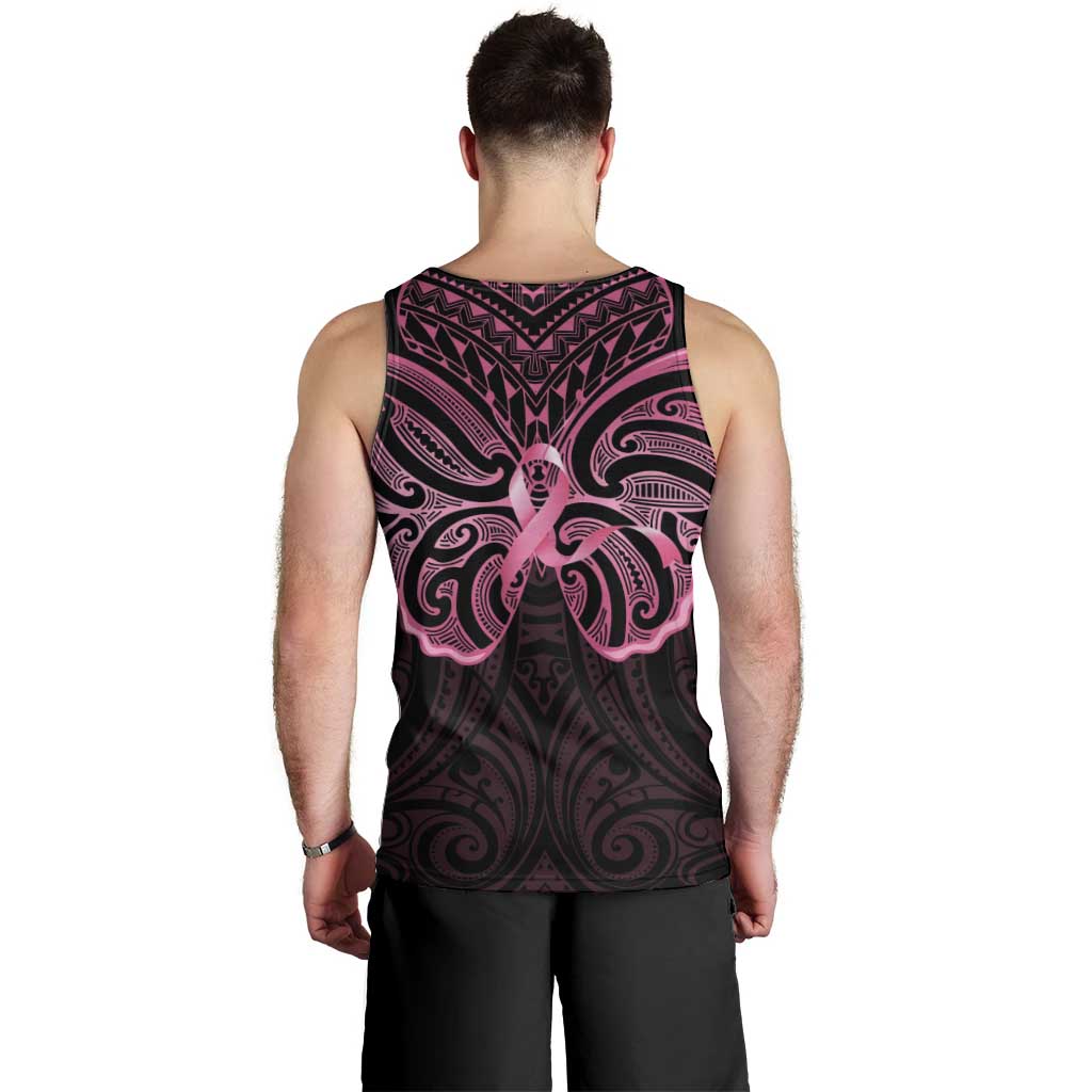 New Zealand Breast Cancer Awareness Men Tank Top Maori Butterfly Pink Ribbon Black Version - Aussie Hoodie