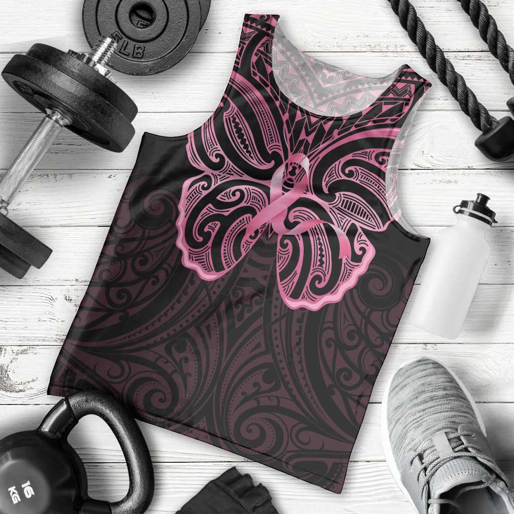 New Zealand Breast Cancer Awareness Men Tank Top Maori Butterfly Pink Ribbon Black Version - Aussie Hoodie