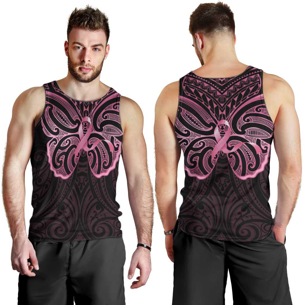 New Zealand Breast Cancer Awareness Men Tank Top Maori Butterfly Pink Ribbon Black Version - Aussie Hoodie