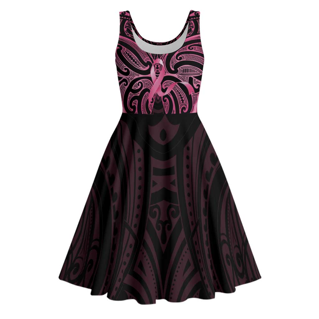 New Zealand Breast Cancer Awareness Midi Dress Maori Butterfly Pink Ribbon Black Version - Aussie Hoodie