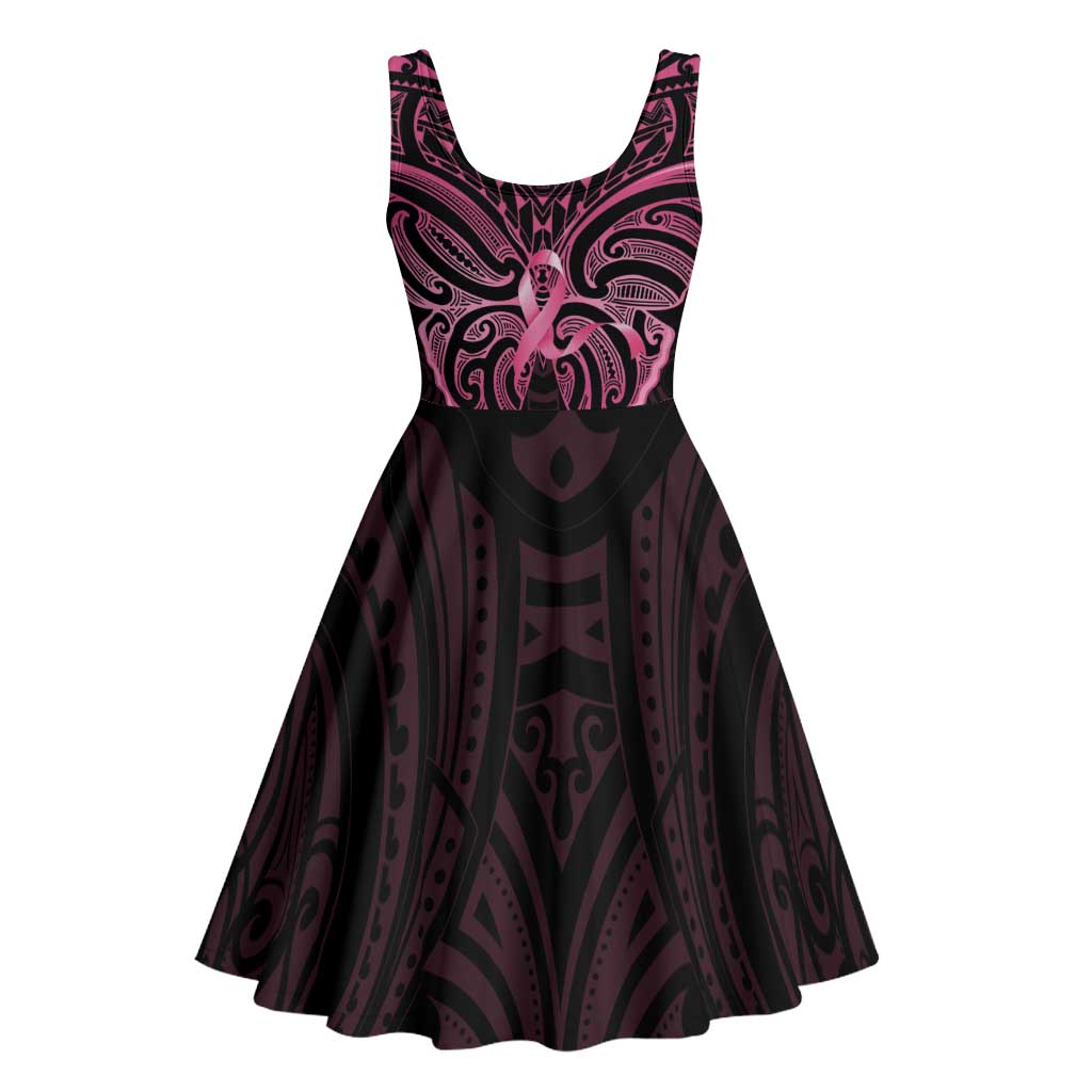 New Zealand Breast Cancer Awareness Midi Dress Maori Butterfly Pink Ribbon Black Version - Aussie Hoodie