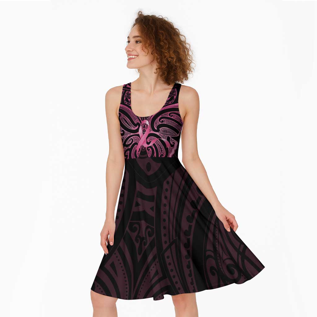 New Zealand Breast Cancer Awareness Midi Dress Maori Butterfly Pink Ribbon Black Version - Aussie Hoodie