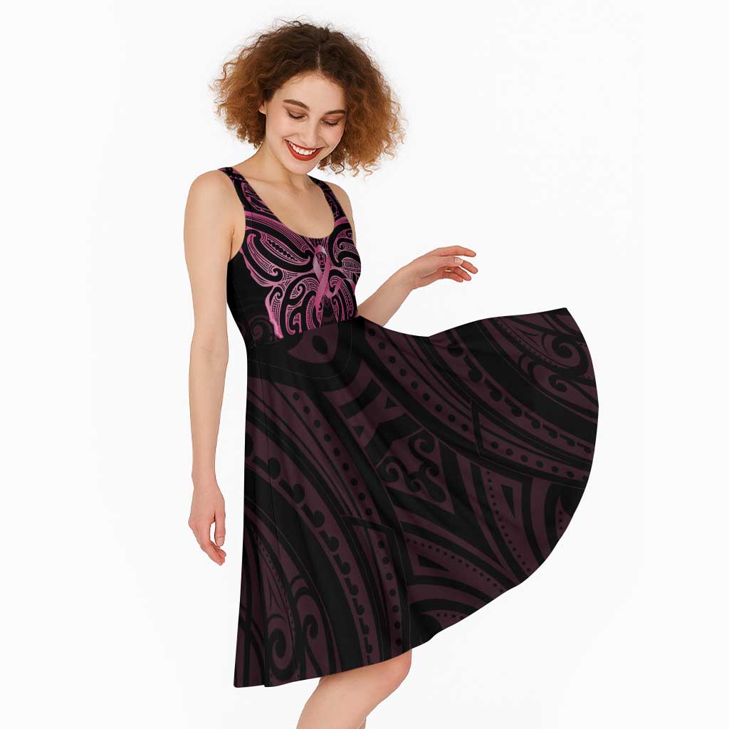 New Zealand Breast Cancer Awareness Midi Dress Maori Butterfly Pink Ribbon Black Version - Aussie Hoodie