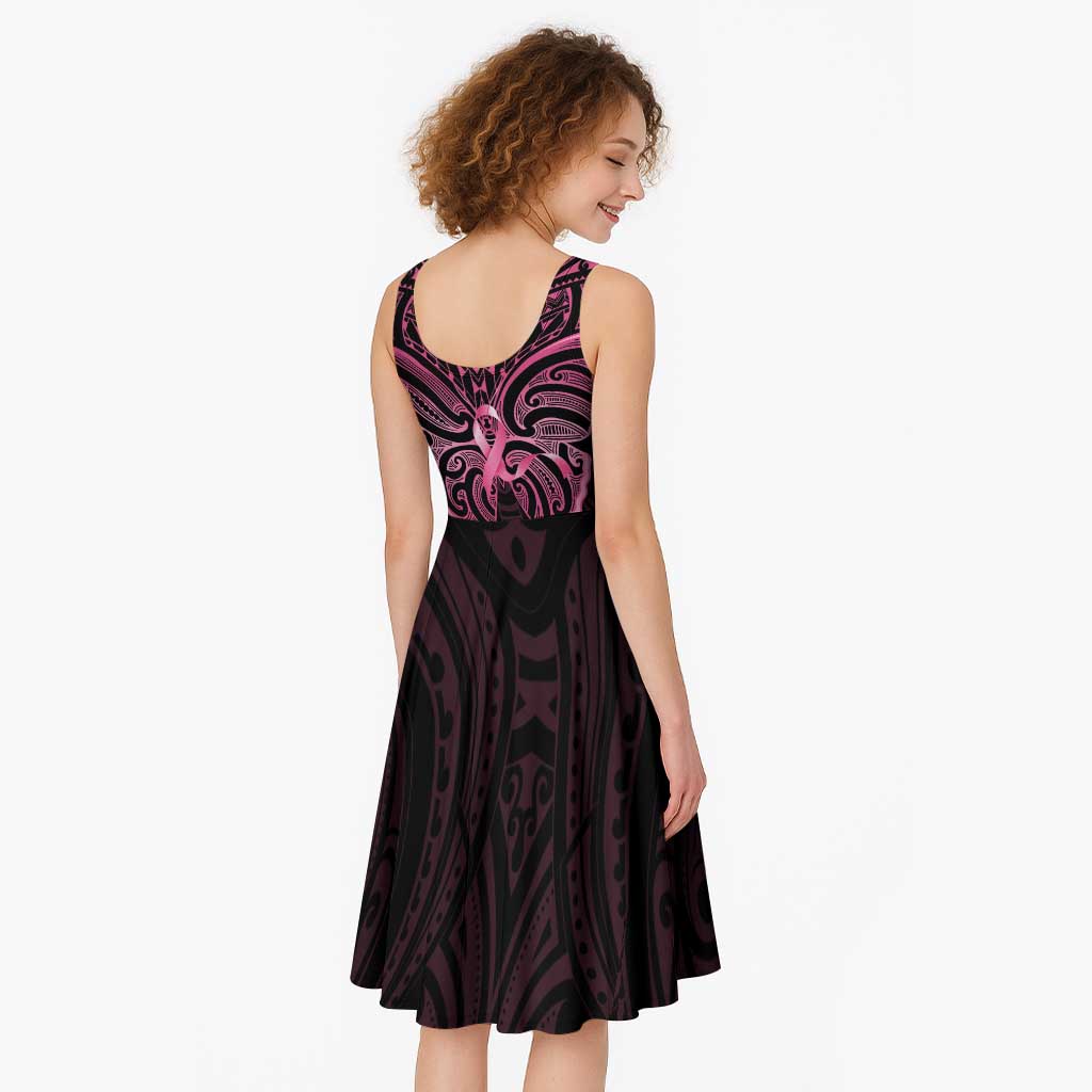 New Zealand Breast Cancer Awareness Midi Dress Maori Butterfly Pink Ribbon Black Version - Aussie Hoodie