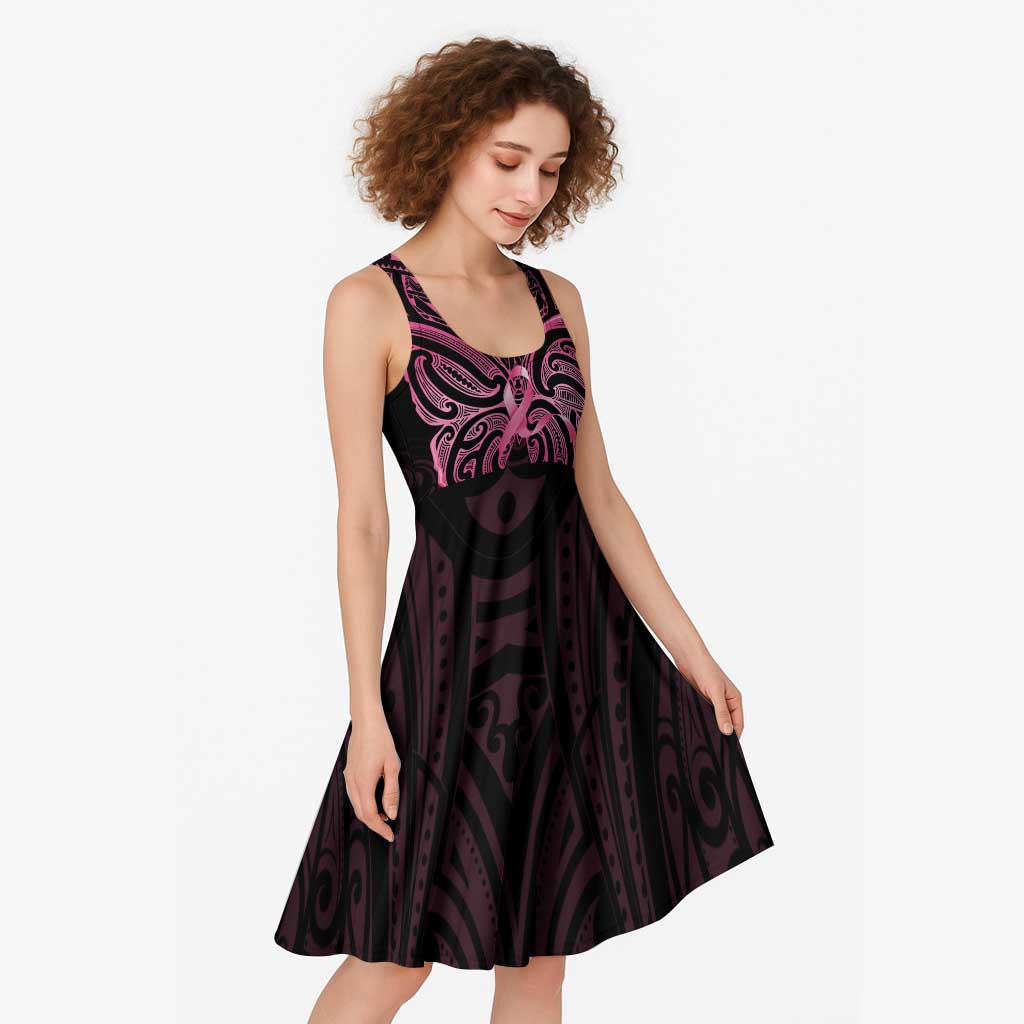 New Zealand Breast Cancer Awareness Midi Dress Maori Butterfly Pink Ribbon Black Version - Aussie Hoodie