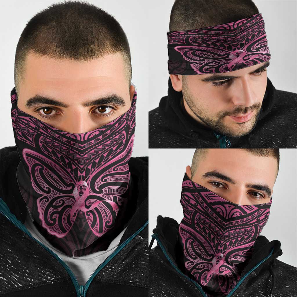 New Zealand Breast Cancer Awareness Neck Gaiter Maori Butterfly Pink Ribbon Black Version - Aussie Hoodie