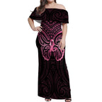 New Zealand Breast Cancer Awareness Off Shoulder Maxi Dress Maori Butterfly Pink Ribbon Black Version - Aussie Hoodie